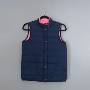 J. McLaughlin Greenwood Navy and Pink Checkered Reversible Down Puffer Vest XS